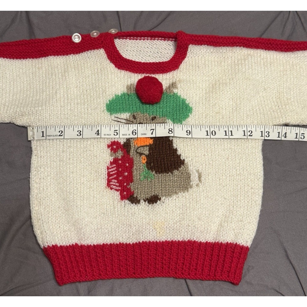 Handmade Beatrix Potter Infant Knit Sweater Red & White 13" W x 13"L - Picture 4 of 8